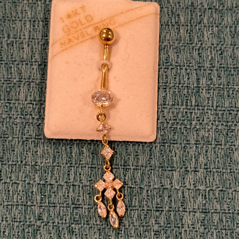 14K Gold with Cubic Zirconia Navel Belly Ring